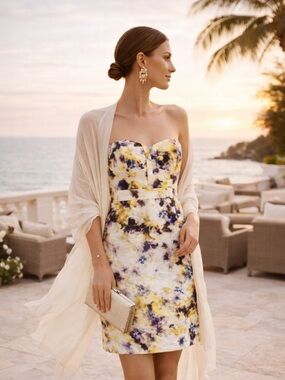 J.Crew Fleurette Watercolor Strapless Silk Linen Dress Size 8 Floral Bustier